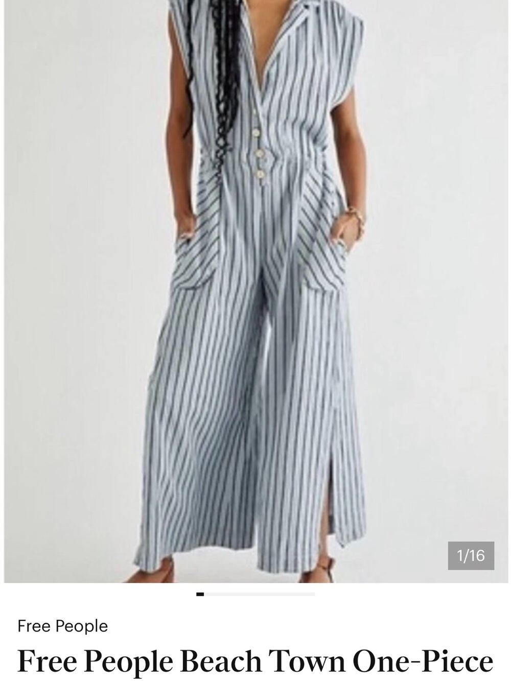 Free People Blue and White Striped Sleeveless Jumpsuit